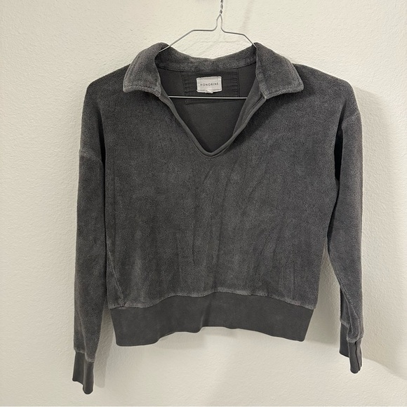Honorine Hunter Polo Sweatshirt women’s size XS cropped grey Sherpa fleece top - Picture 2 of 6
